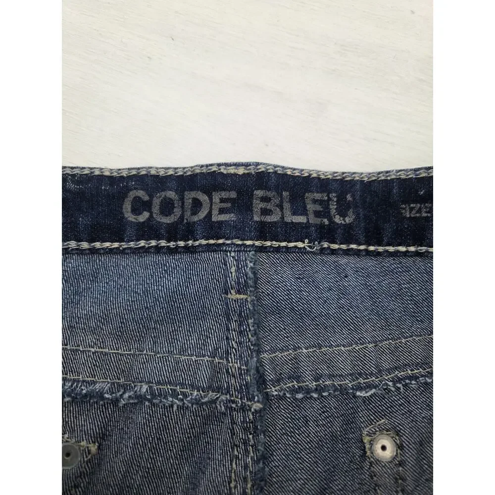 Code Bleu Jeans Andrea Bootcut Blue Denim Stretch Size 14/31R Bling Thick Stitch - Picture 3 of 10